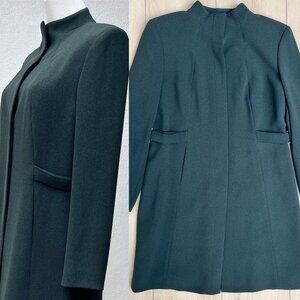 Alfani Military-Style Long Line Jacket Mandarin Collar Deep Green Size 8 Petite